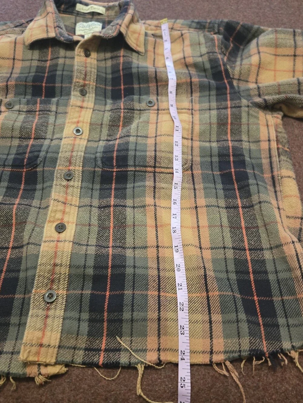Vintage 90s Cabela's Logger Flannel Shacket Size Large Raw Hem Small Hole